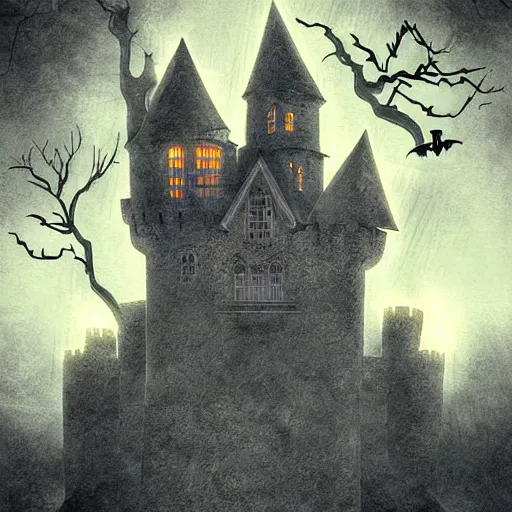 A spooky castle with thunder, illustration, digital art | Stable Diffusion  | OpenArt
