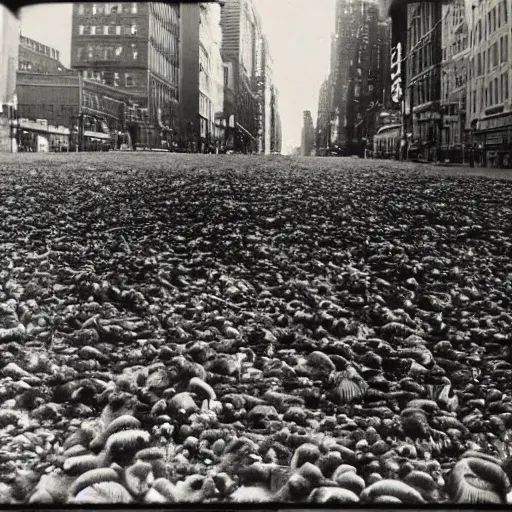 Prompt: nyc overtaken by mushrooms, photograph by weegee,