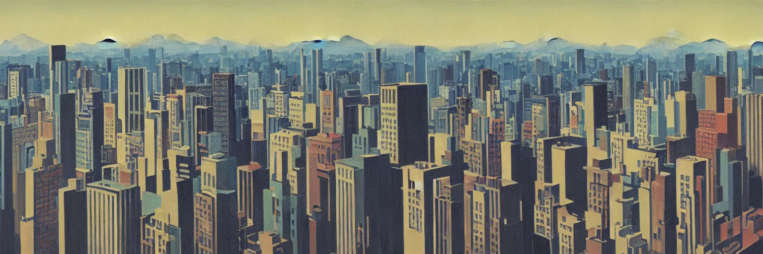 Image similar to tokyo cityscape oil painting magritte