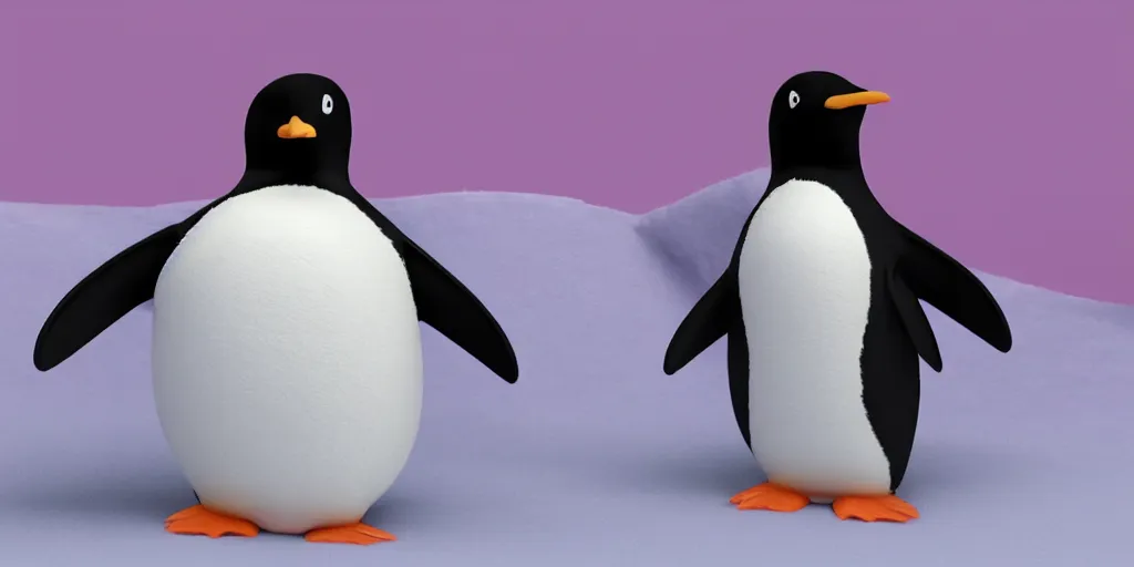 Image similar to realistic penguin in an pink fluffy bed, unreal 5