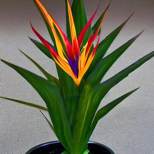 Prompt: bird of paradise plant, extreme detail, very shiny