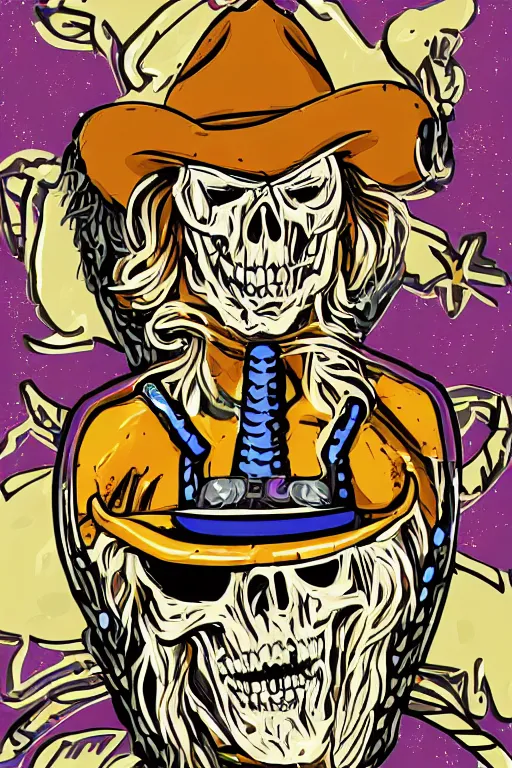 Image similar to A portrait of a skeletor that is a cowboy, sticker, colorful, illustration, highly detailed, smooth and clean vector curves, no jagged lines, vector art, smooth