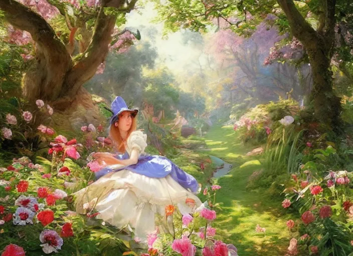 Image similar to alice in the wonderland by vladimir volegov and alexander averin and peder mørk mønsted and pierre auguste cot and raphael lacoste