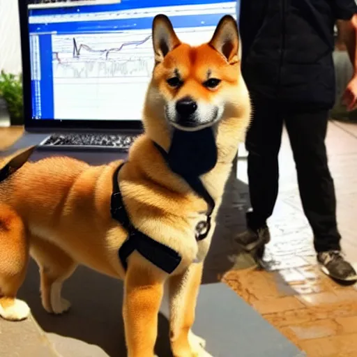 Prompt: photo of A shiba inu dog being a pro crypto trader