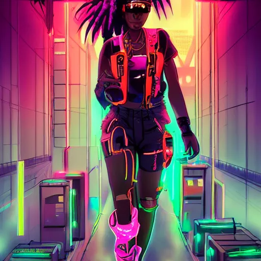 Prompt: a anime black girl,cyberpunk,retrowave art,trending on art station