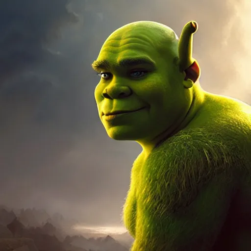 Prompt: portrait of Shrek, amazing splashscreen artwork, splash art, head slightly tilted, natural light, elegant, intricate, fantasy, atmospheric lighting, cinematic, matte painting, by Greg rutkowski