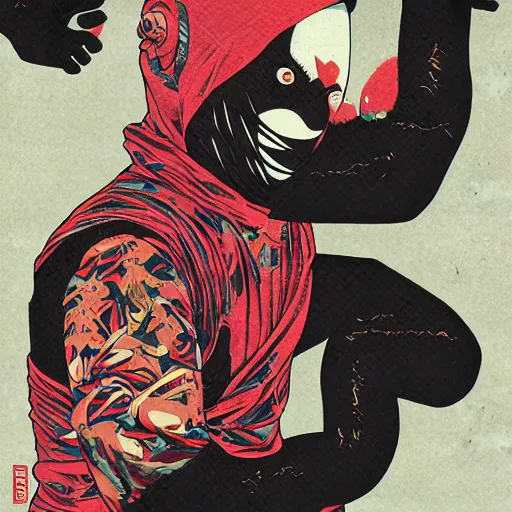 Image similar to ninja monkey, Hip Hop, Dark, Intense, Dramatic, Highly Detailed by Sachin Teng