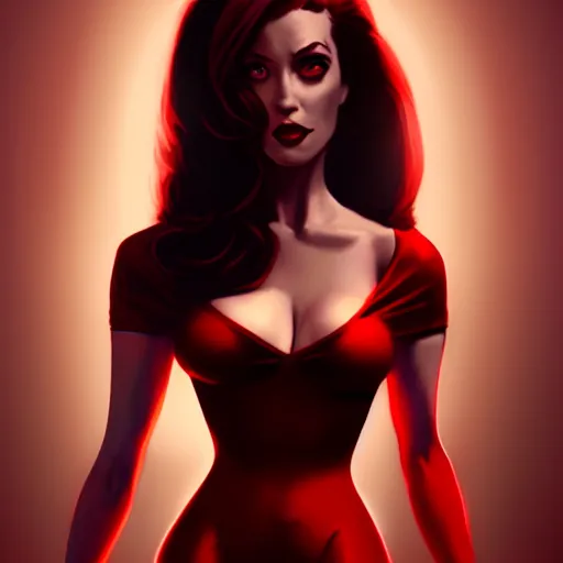 Prompt: realistic noir jessica rabbit red dress, character portrait, sharp, digital matte painting, art by luis royo, greg rutkowski, wlop, dramatic lighting, trending on artstation