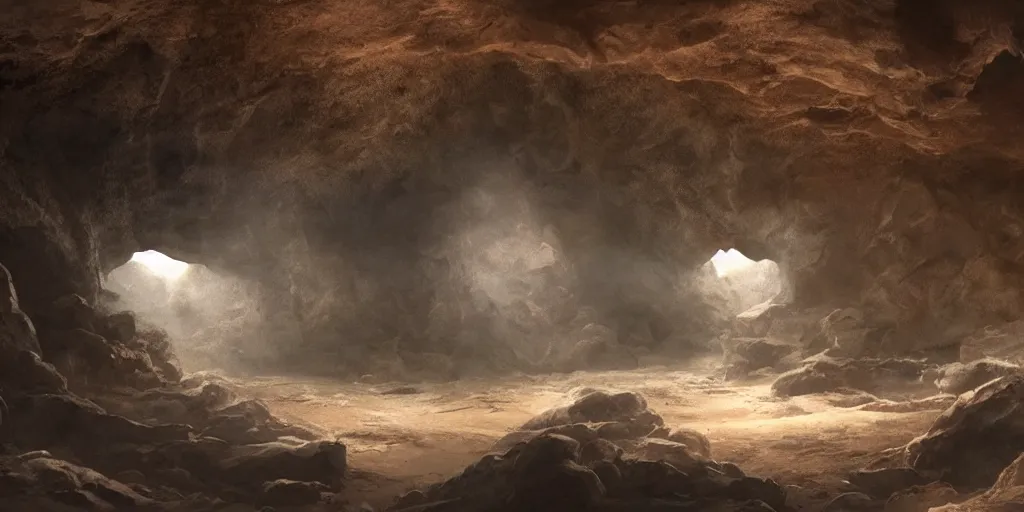 Image similar to beautiful matte painting of the inside of a cave