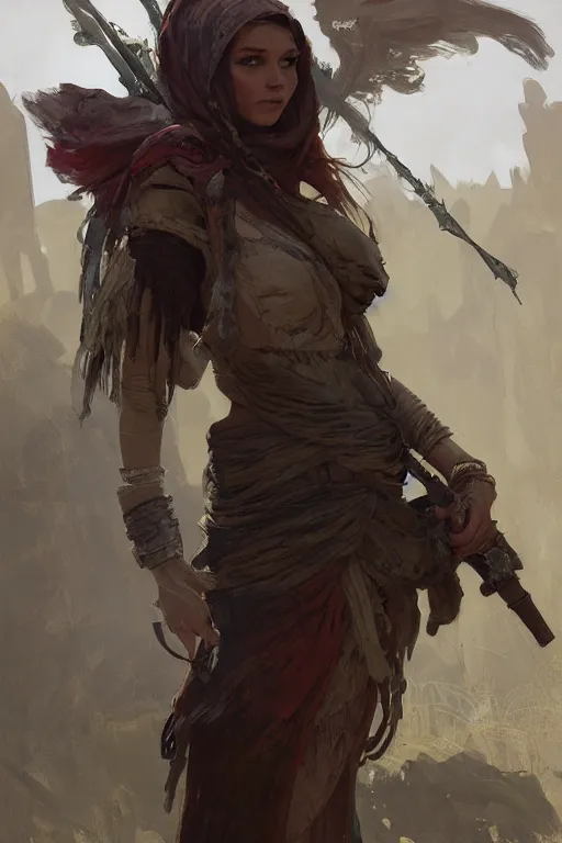 Prompt: a full body portrait of a beautiful post apocalyptic offworld merchants quarter bedouin blind pulp fiction scarlet wild rogue barbarian leper begging by the roadside, intricate, elegant, highly detailed, digital painting, artstation, concept art, smooth, sharp focus, illustration, art by krenz cushart and artem demura and alphonse mucha