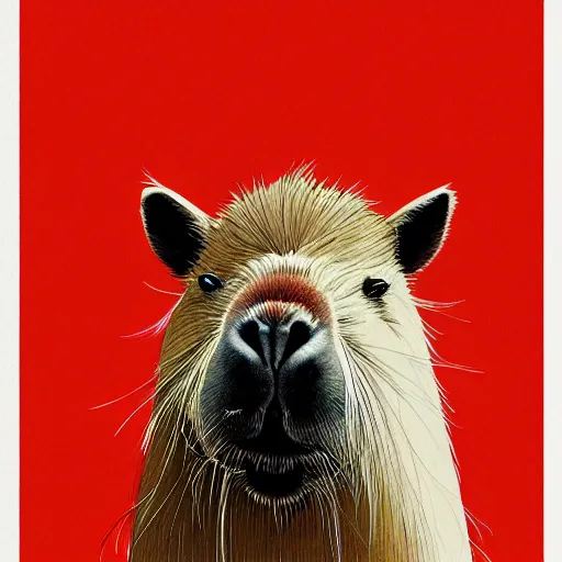 Image similar to portrait of a happy capybara with white hair in the style of conrad roset