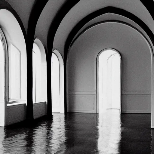 Prompt: all white room flooded with arched ceiling and doorway, liminal space, - n 9