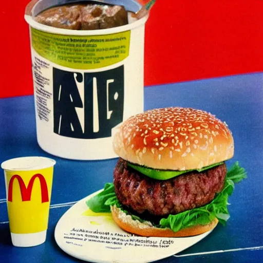 Image similar to a 1 9 8 0 s ad for the all new mcdonald's hemlock burger