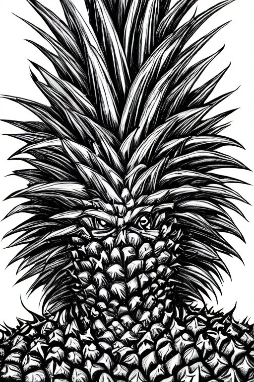 Image similar to pineapple humanoid figure monster, symmetrical, highly detailed, digital art, sharp focus, trending on art station, kentaro miura manga art style