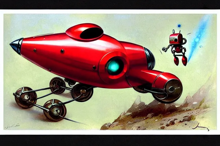 Image similar to adventurer ( ( ( ( ( 1 9 5 0 s retro future robot android mouse rv rocket sled robot. muted colors. ) ) ) ) ) by jean baptiste monge!!!!!!!!!!!!!!!!!!!!!!!!! chrome red