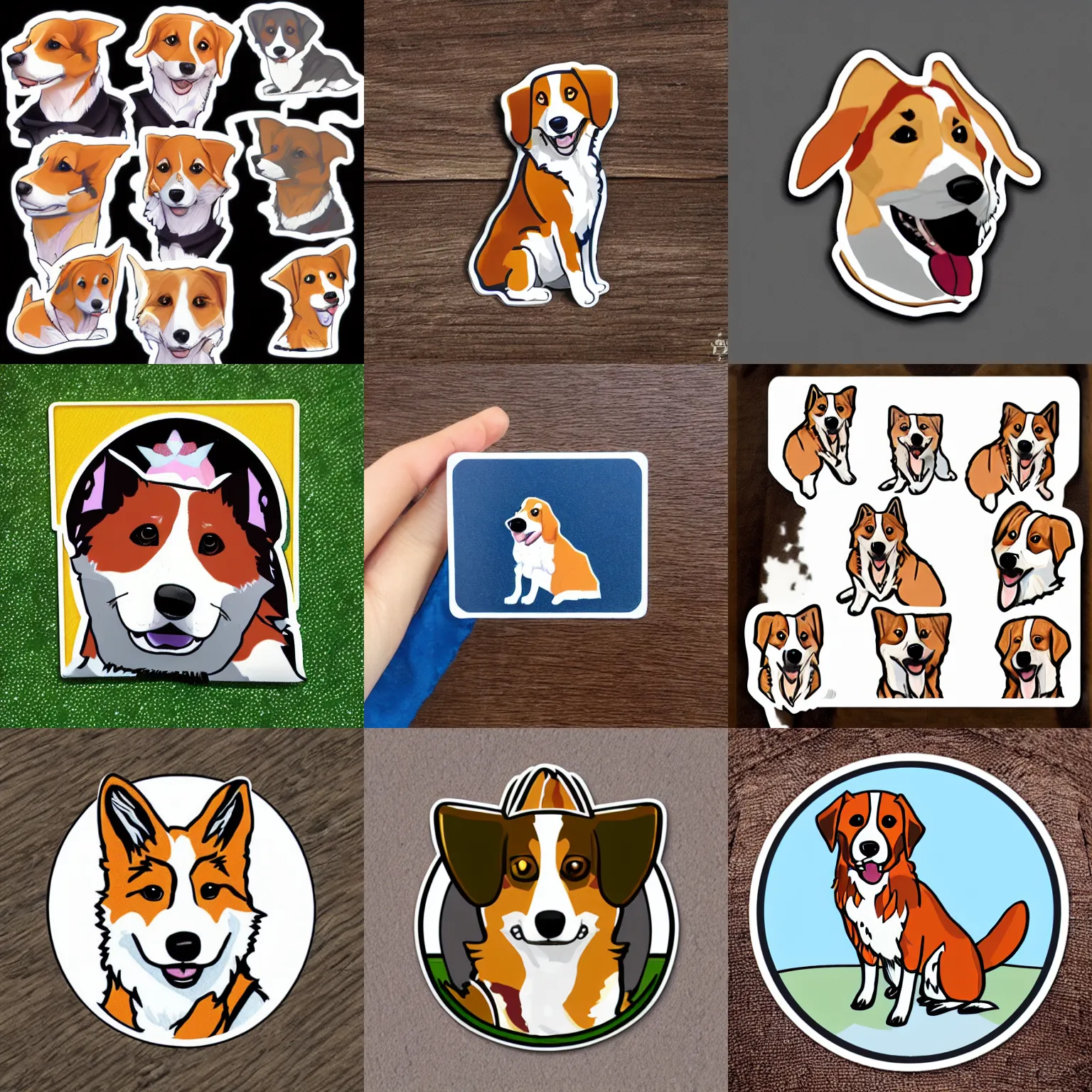 Prompt: foxhound corgi dog, short hair, sticker design