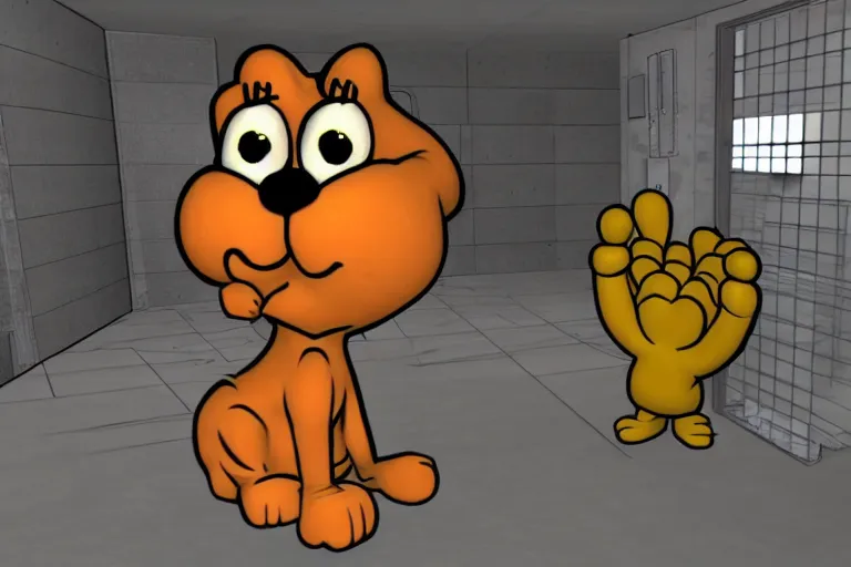 Image similar to garfield in SCP containment cell