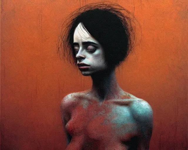 Image similar to by francis bacon, beksinski, mystical redscale photography evocative, expressionism. krysten ritter
