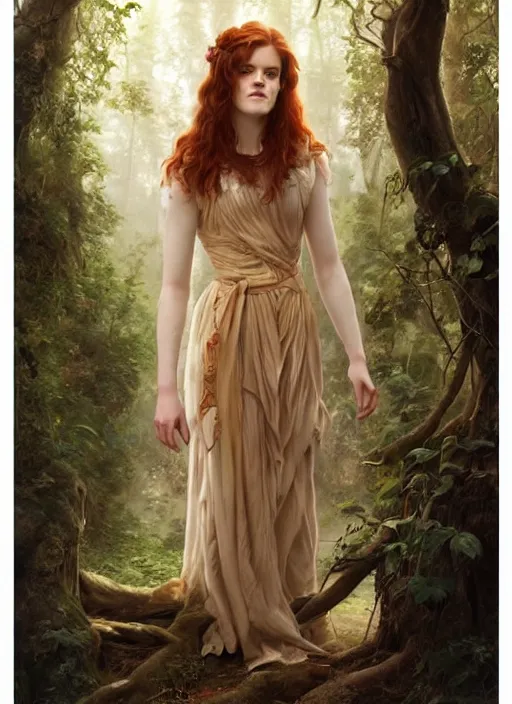 Prompt: portrait Rose Leslie as fox in the forest, full length shot, shining, 8k highly detailed, sharp focus, illustration, art by artgerm, mucha, bouguereau