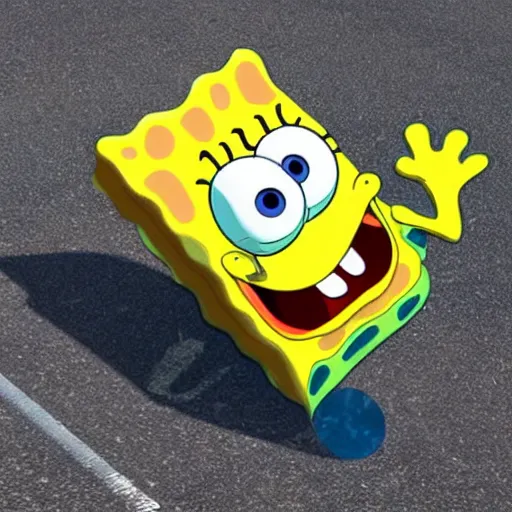 Prompt: SpongeBob round pants got hit by a car