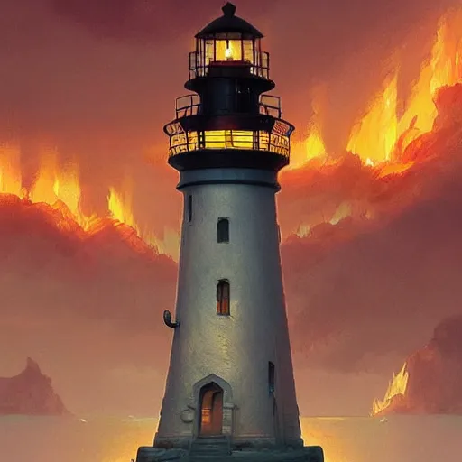 Prompt: ultra realistic illustration, a lighthouse on fire, highly detailed, digital painting, artstation, concept art, smooth, sharp focus, illustration, art by artgerm and greg rutkowski and alphonse mucha