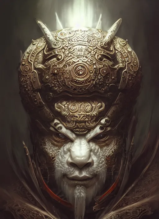 Image similar to subsurface scattering, white, koi, samurai deity with filigree armor, rim light, by jesper ejsing, justin gerard, tomasz alen kopera, cgsociety and fenghua zhong, highly detailed, cinematic lighting, illustration, art, octane render, very coherent, cinematic, hyper realism, high detail, octane render, 8 k