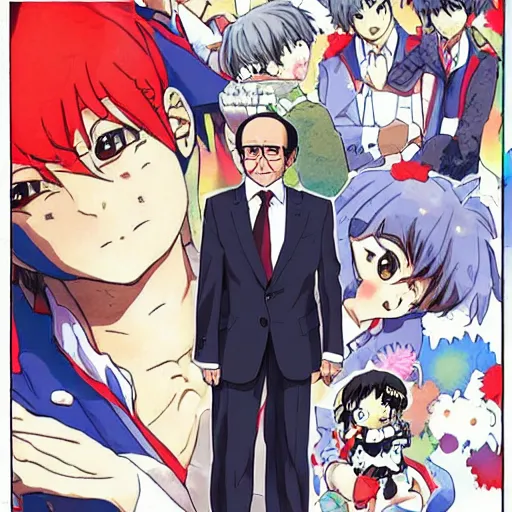 Image similar to francois hollande as a cute manga hero, anime, japan