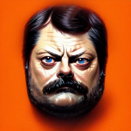 Image similar to nick offerman face inside an orange!, sci - fi and fantasy, intricate highly detailed digital painting, artstation, concept art, smooth and sharp focus, illustration, art by tan zi and ayanamikodon and alphonse mucha and wlop