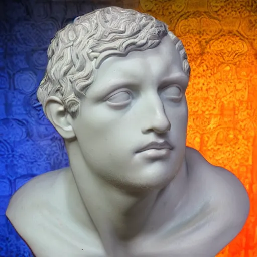 Image similar to 3 d renaissance statue head, mix with neon art, highly detailed