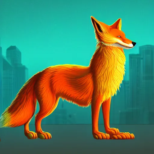 Prompt: digital yellow fox, retrowave palette, digital world, highly detailed, electric breeze, anatomically correct vulpine, synth feel, fluffy face, ear floof, flowing fur, super realism, accurate animal imagery, 4 k digital art