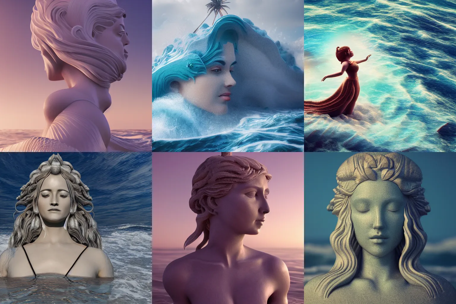 Prompt: goddess of the waves, 3d, octane rendering, photorealistic