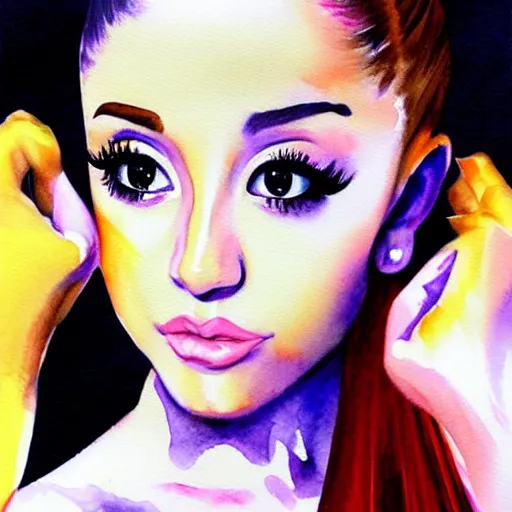 Prompt: A watercolor expressionist painting portrait of ariana grande, by artgerm