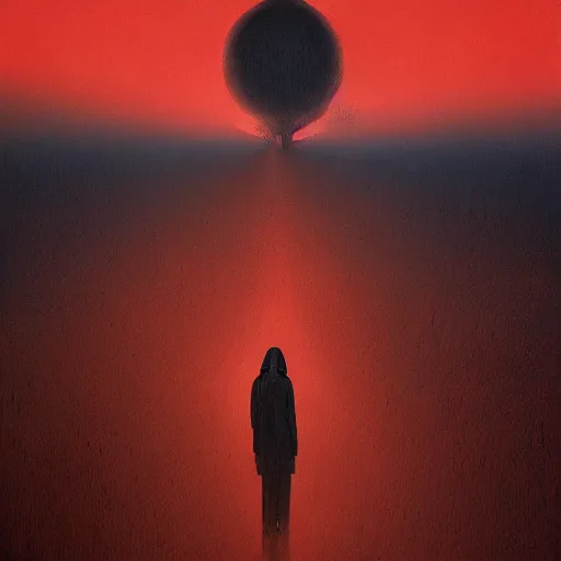 Image similar to a painting of a person standing in the snow, a surrealist painting by zdzisław beksinski and by alena aenami, deviantart, nuclear art, dystopian art, apocalypse landscape, surrealist