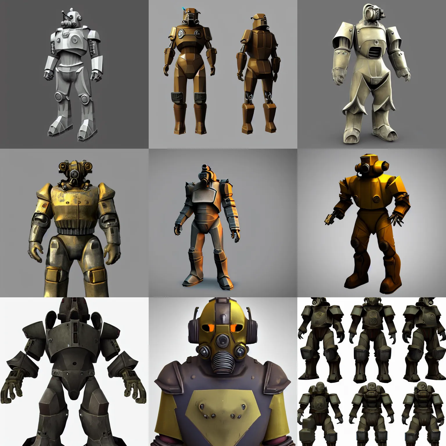 Prompt: detailed low poly 3d model of fallout power armor