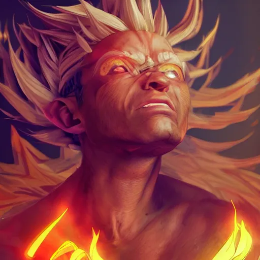 Image similar to loko going super sayain, au naturel, hyper detailed, digital art, trending in artstation, cinematic lighting, studio quality, smooth render, unreal engine 5 rendered, octane rendered, art style by klimt and nixeu and ian sprigger and wlop and krenz cushart