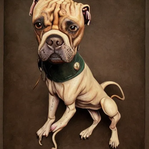 Prompt: a hyperrealistic painting of a steampunk pitbull dog, by john kenn mortensen, highly detailed,