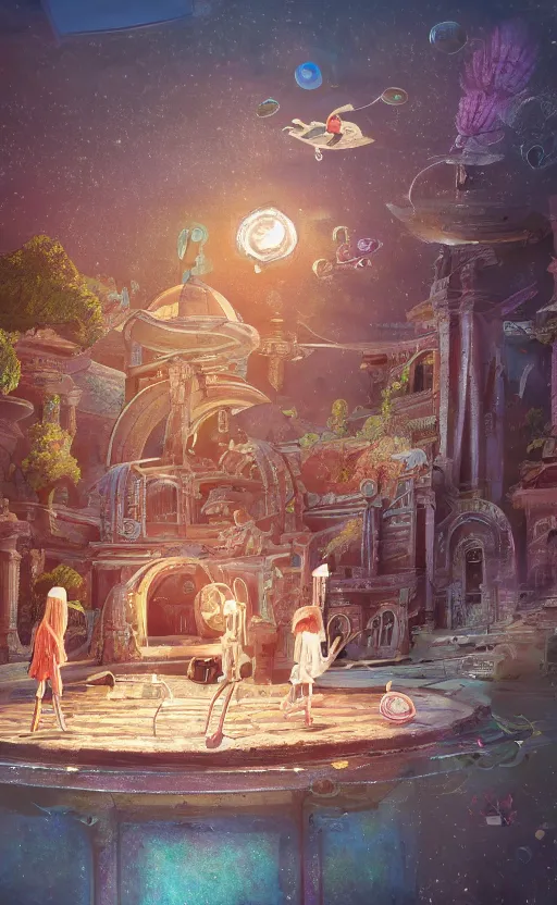 Prompt: tiny skateboard, roman temple, floating, rbc, bunny, radiolaria, protophyta, micro - organisms, center frame, symmetric, rim light, marine microbiology, bioluminescence, electric, fur, soft, concept art, intricate details, highly detailed, colorful, photorealistic, disney pixar, octane render, iridescent, anime, 8 k