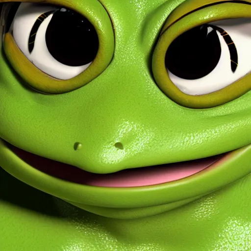 Prompt: a madge - pepe - the - frog, looking more depressed than usual, quivering lips, fists in the air, sweat flying, cgi render, zbrush, octane, keyshot render