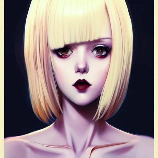 Image similar to a beautiful slim shy blonde goth girl ignores you, art by ilya kuvshinov and lois van baarle and ross tran and range murata and artgerm and andy warhol, norman rockwell, digital art, highly detailed, profile picture, intricate, sharp focus, mystical trending on artstation hq, deviantart, pinterest, unreal engine 5, 4 k uhd image