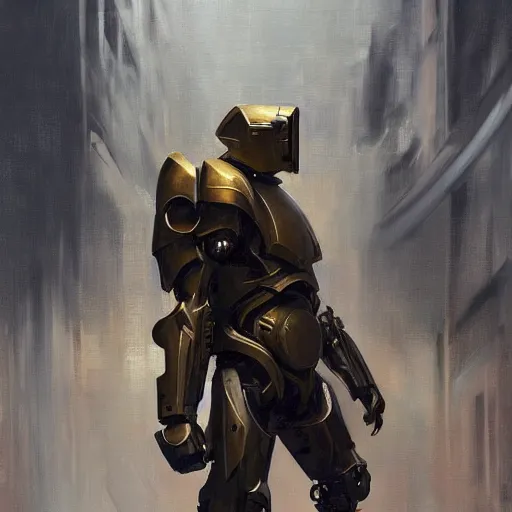 Prompt: Greg Manchess painting of a giant humanoid armour warhead juggernaut cyborg, medium shot, low angle, full body, asymmetrical, cyberpunk art, Organic Painting, storm day, Matte Painting, bold shapes, hard edges, street art, trending on artstation, by Huang Guangjian and Gil Elvgren and Sachin Teng