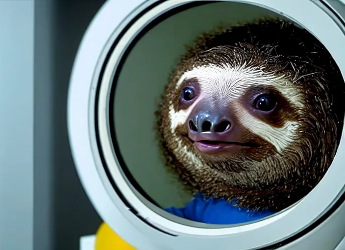 Image similar to film still of a baby sloth working for mission control at nasa, 8 k