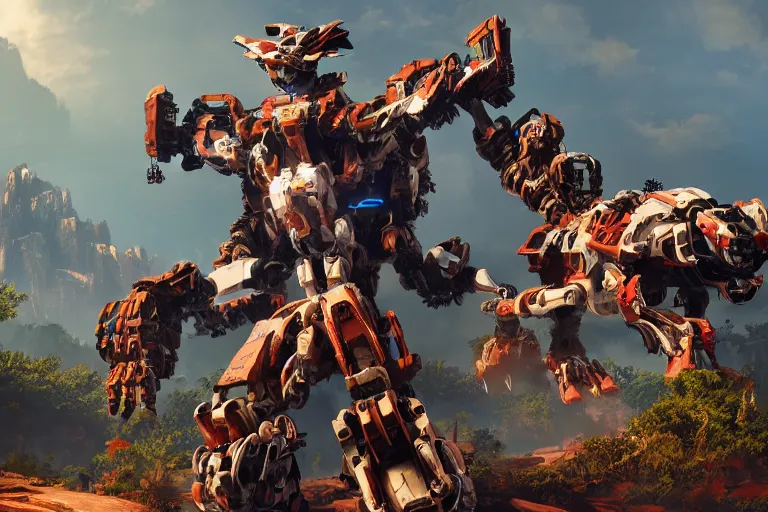 Image similar to scrapper machine mecha animal beast robot of horizon forbidden west horizon zero dawn bioluminiscence global illumination ray tracing hdr fanart arstation by sung choi and eric pfeiffer and gabriel garza and casper konefal