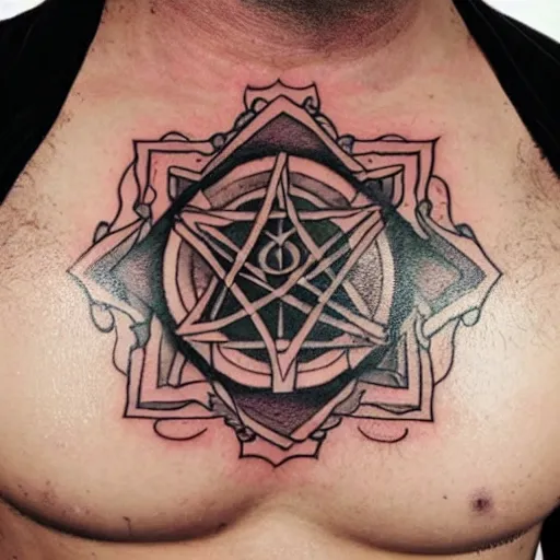 Image similar to cabalistic diagram tattooed on a chest