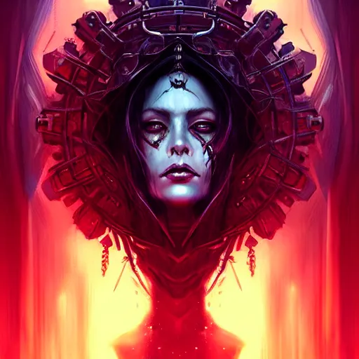 Prompt: queen of death. intricate portrait, occult cyberpunk, ancient futuristic, dark art, occult. by Petros Afshar, by artgerm, Eddie Mendoza