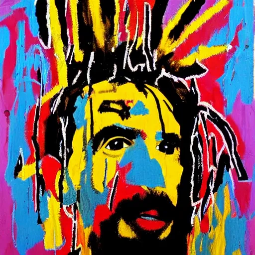 Image similar to frank zappa portrait painted by jean michel - basquiat