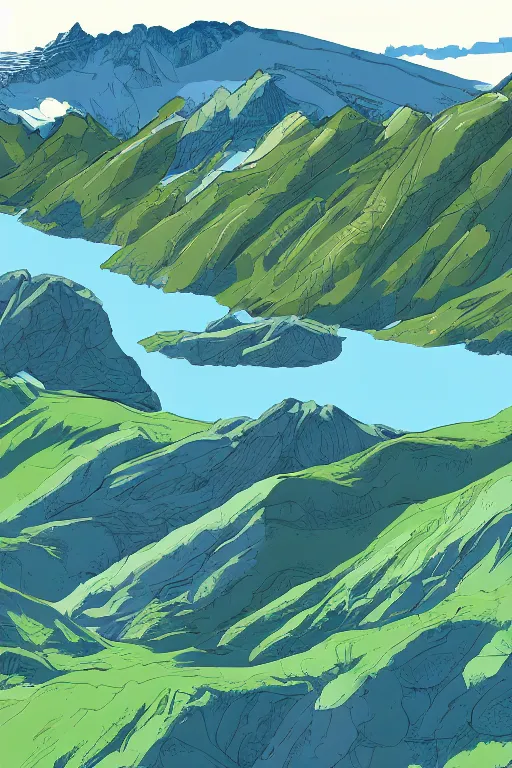 Image similar to mountaintop water flat illustration trending on artstation