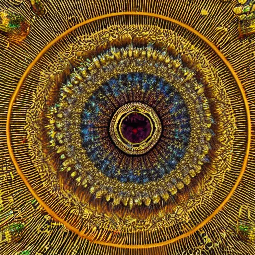 Image similar to a beautiful symmetrical being made of crystals,golden ornaments by alex gray and android jones, 3D, 8k resolution