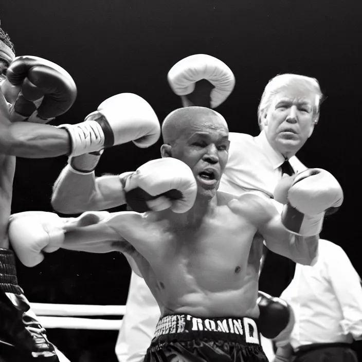 Prompt: boxing match of biden and trump, b & w detailed sharp photo