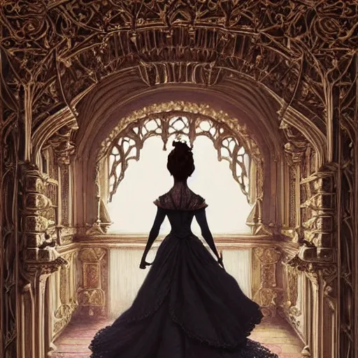 Image similar to audrey hepburn in an epic victorian novel, inside an ornate castle, intricate, elegant, highly detailed, digital painting, artstation, matte, illustration, art by artgerm, greg rutkowski, loish, rhads, ferdinand knab, makoto shinkai, lois van baarle, ilya kuvshinov, rossdraws, tom bagshaw