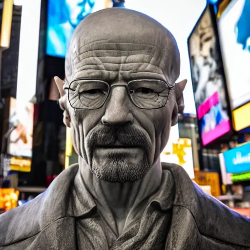 Image similar to super detailed renaissance sculpture of walter white by michelangelo, standing in times square, 3 d render, hyper detailed, sharp focus, 8 k resolution